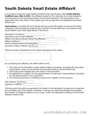Blank Small Estate Affidavit Form for the State of South Dakota