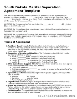 Blank Marital Separation Agreement Form for the State of South Dakota