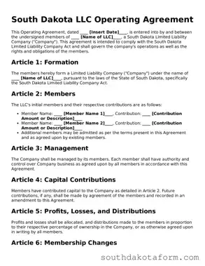 Blank Operating Agreement Form for the State of South Dakota