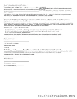 Blank Quitclaim Deed Form for the State of South Dakota