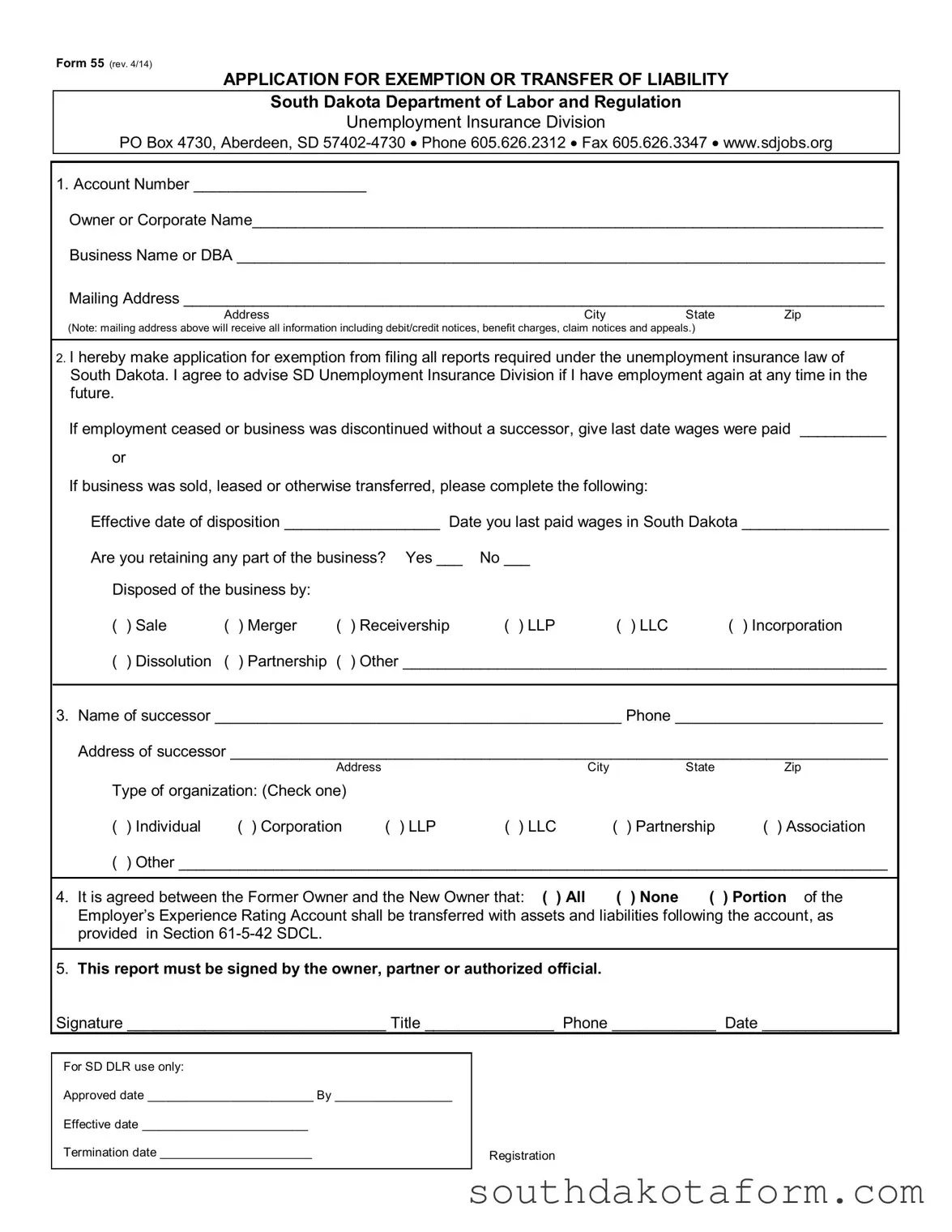 Fill Out a Valid South Dakota 55 Template